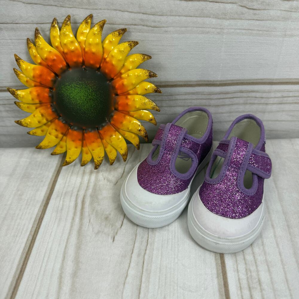 Vans Kids Purple Glitter Leena T Strap Velcro Sneakers 4C‎